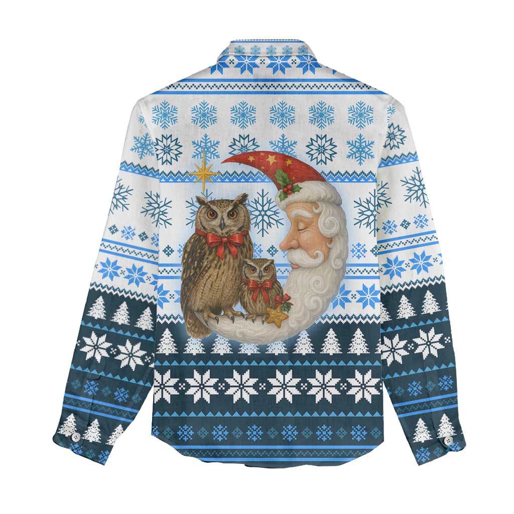 Owl Love Santa Moon Christmas Women Casual Shirt Xmas Holiday Patterns - Wonder Print Shop