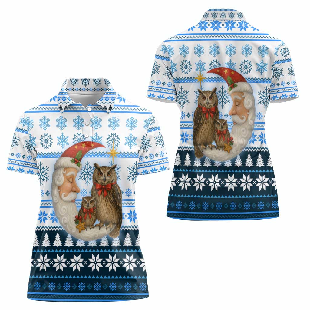 Owl Love Santa Moon Christmas Women Polo Shirt Xmas Holiday Patterns - Wonder Print Shop