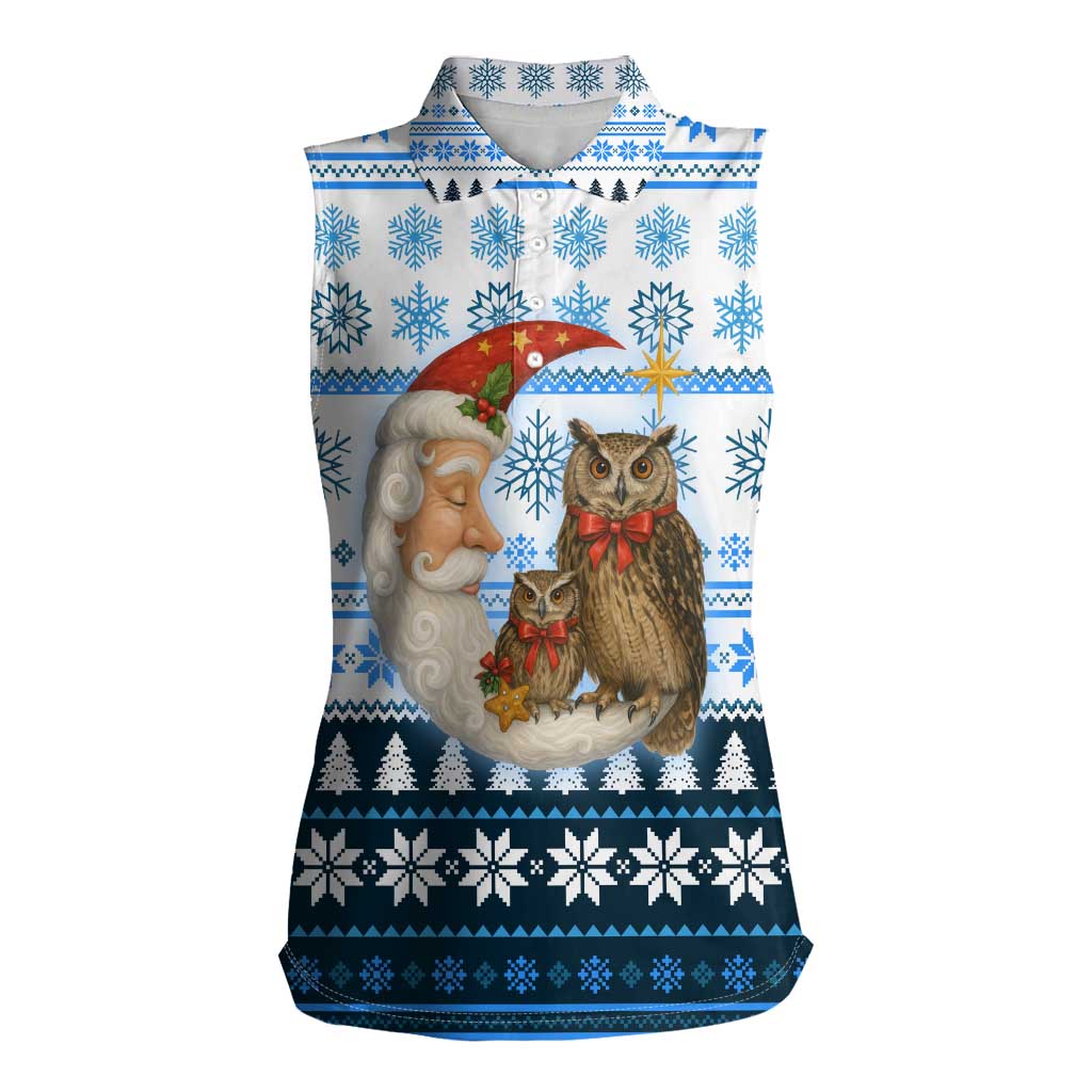 Owl Love Santa Moon Christmas Women Sleeveless Polo Shirt Xmas Holiday Patterns - Wonder Print Shop
