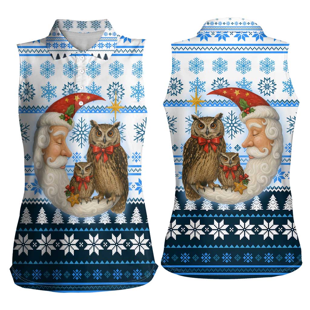 Owl Love Santa Moon Christmas Women Sleeveless Polo Shirt Xmas Holiday Patterns - Wonder Print Shop