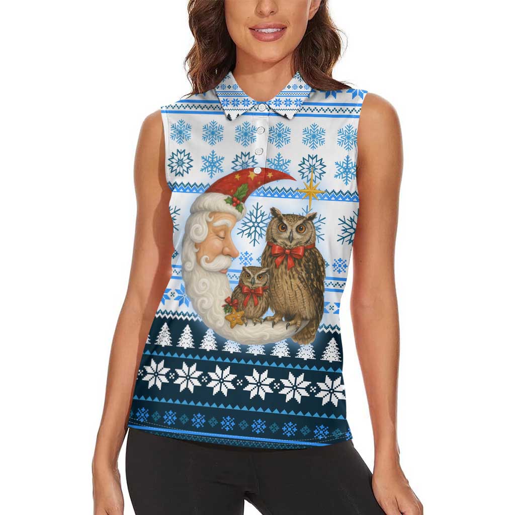 Owl Love Santa Moon Christmas Women Sleeveless Polo Shirt Xmas Holiday Patterns - Wonder Print Shop