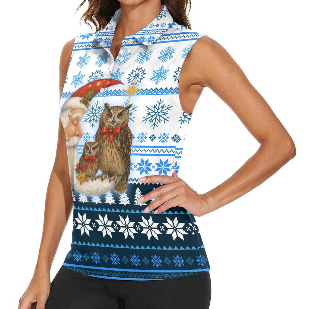 Owl Love Santa Moon Christmas Women Sleeveless Polo Shirt Xmas Holiday Patterns - Wonder Print Shop