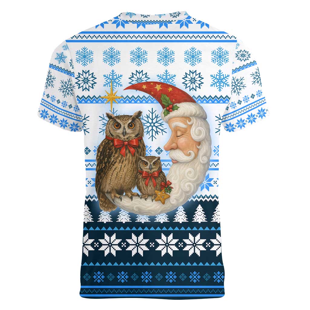 Owl Love Santa Moon Christmas Women V-Neck T-Shirt Xmas Holiday Patterns - Wonder Print Shop