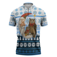 Owl Love Santa Moon Christmas Zipper Polo Shirt Xmas Holiday Patterns - Wonder Print Shop