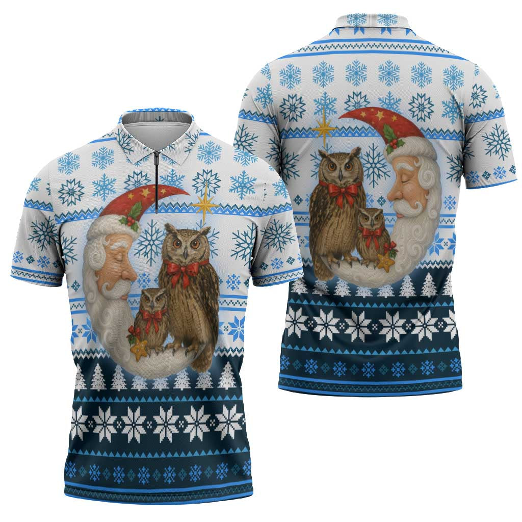 Owl Love Santa Moon Christmas Zipper Polo Shirt Xmas Holiday Patterns - Wonder Print Shop