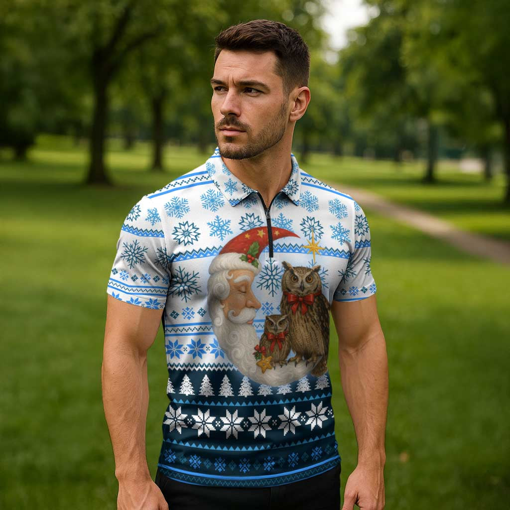 Owl Love Santa Moon Christmas Zipper Polo Shirt Xmas Holiday Patterns - Wonder Print Shop