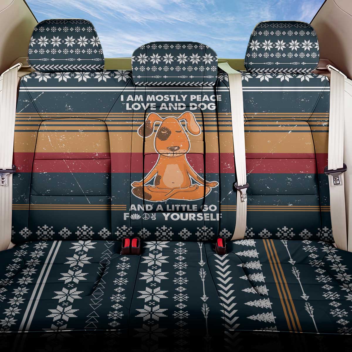Peace Love And Dog Christmas Back Car Seat Cover Xmas Holiday Patterns - Wonder Print Shop