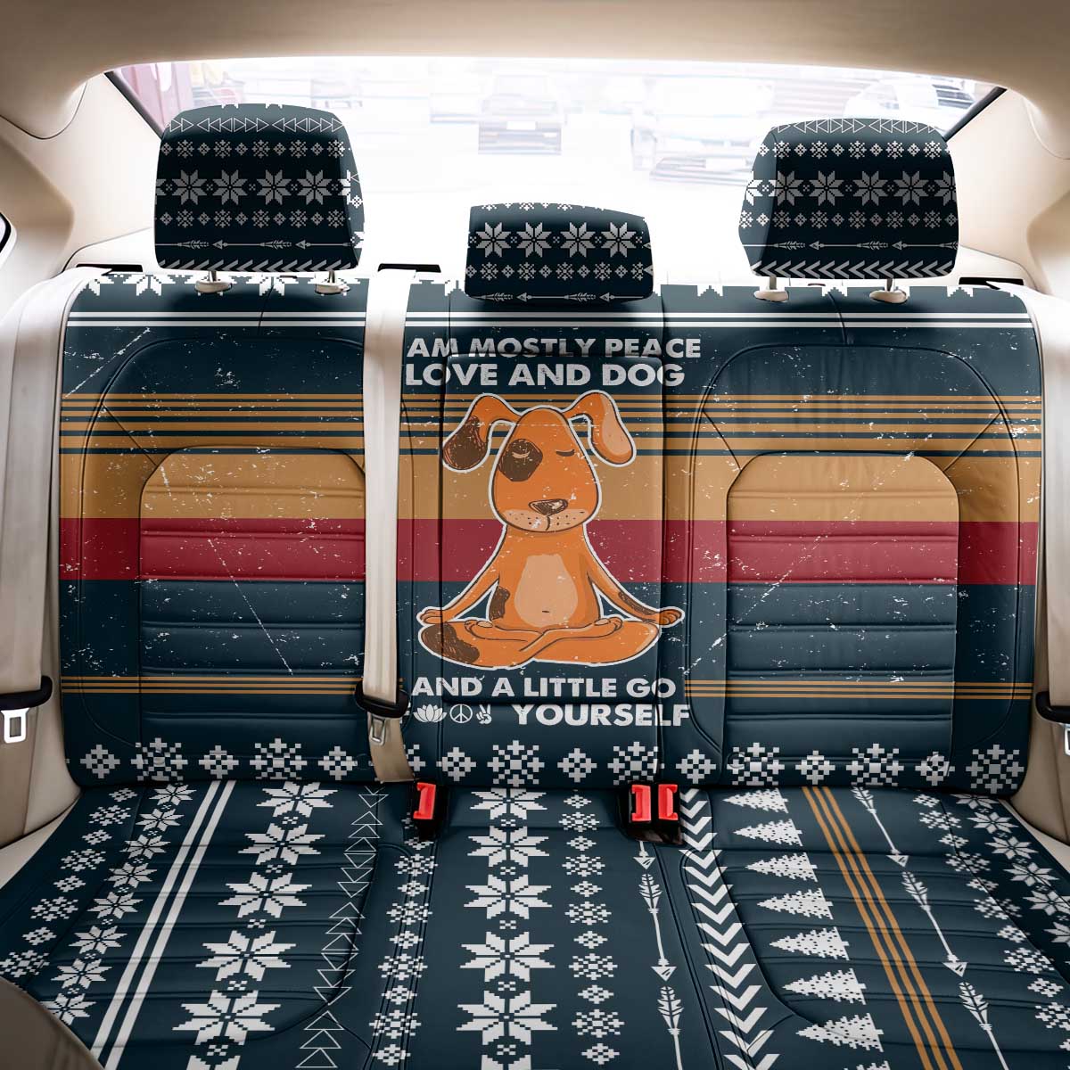 Peace Love And Dog Christmas Back Car Seat Cover Xmas Holiday Patterns - Wonder Print Shop