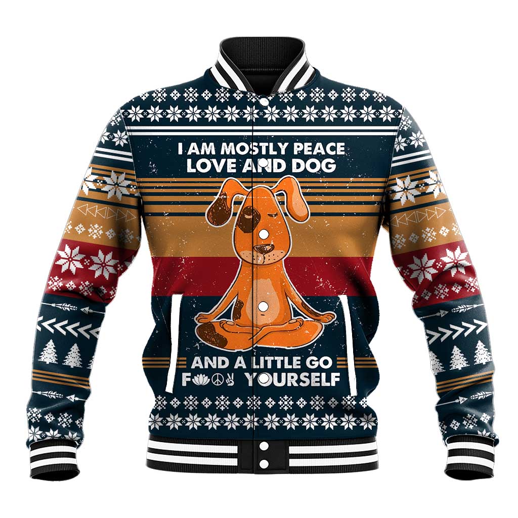Peace Love And Dog Christmas Baseball Jacket Xmas Holiday Patterns - Wonder Print Shop