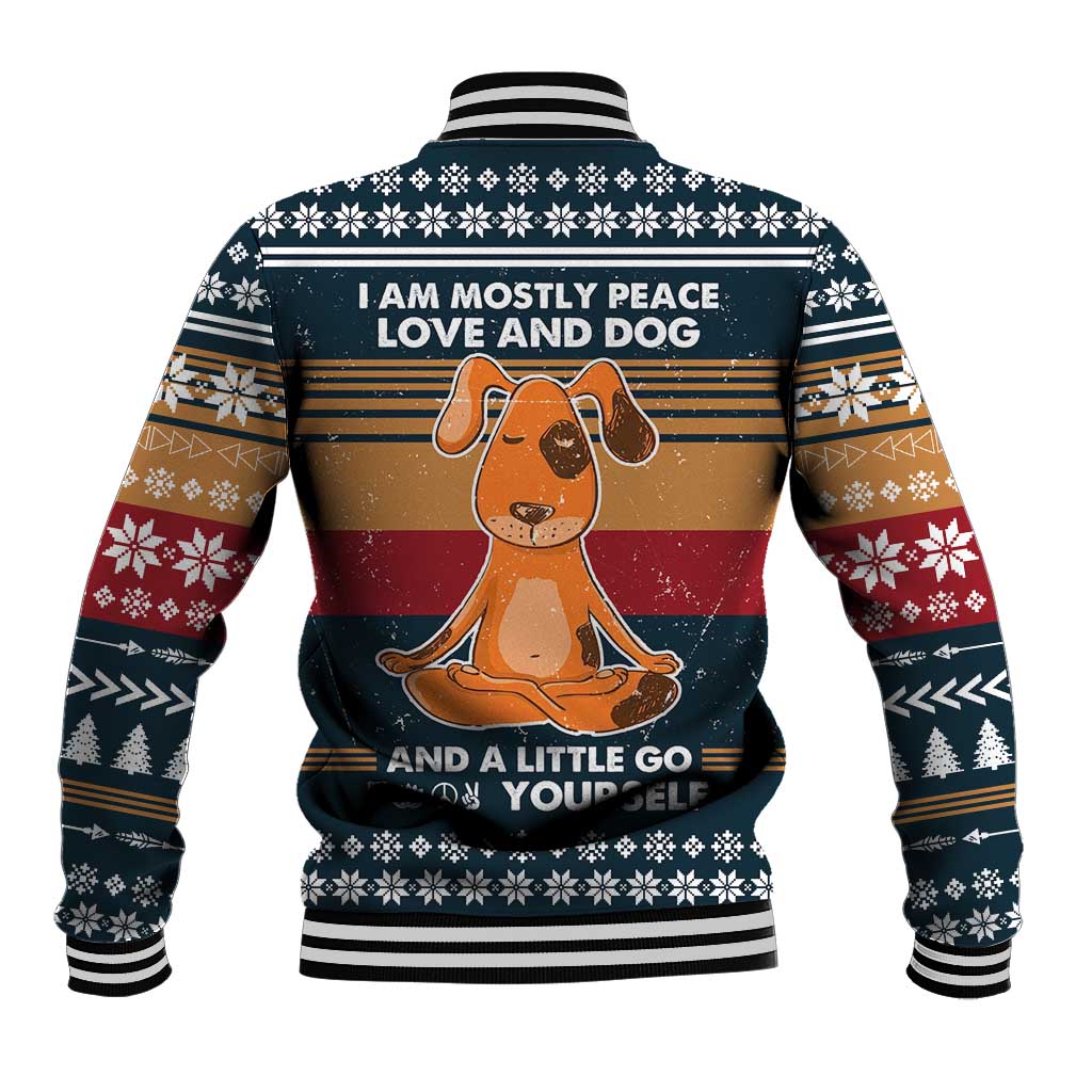 Peace Love And Dog Christmas Baseball Jacket Xmas Holiday Patterns - Wonder Print Shop