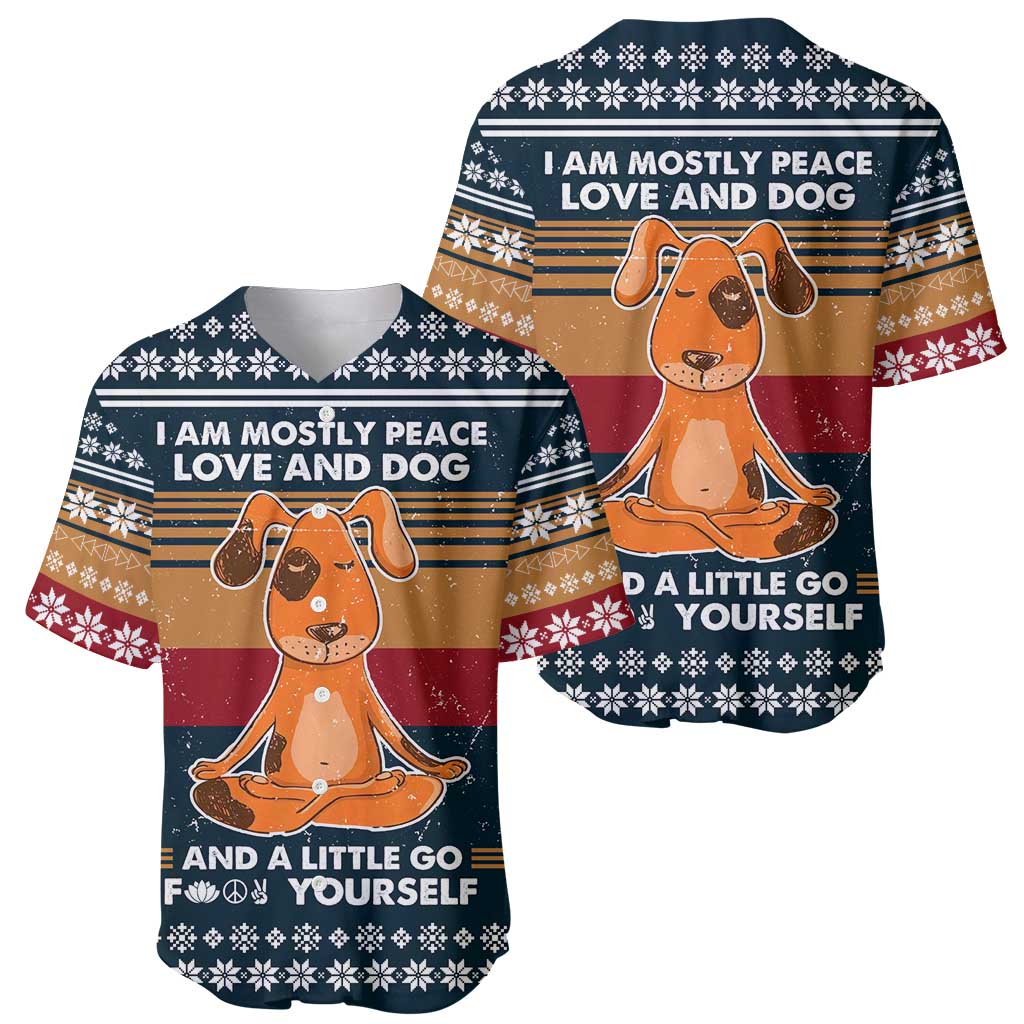 Peace Love And Dog Christmas Baseball Jersey Xmas Holiday Patterns - Wonder Print Shop
