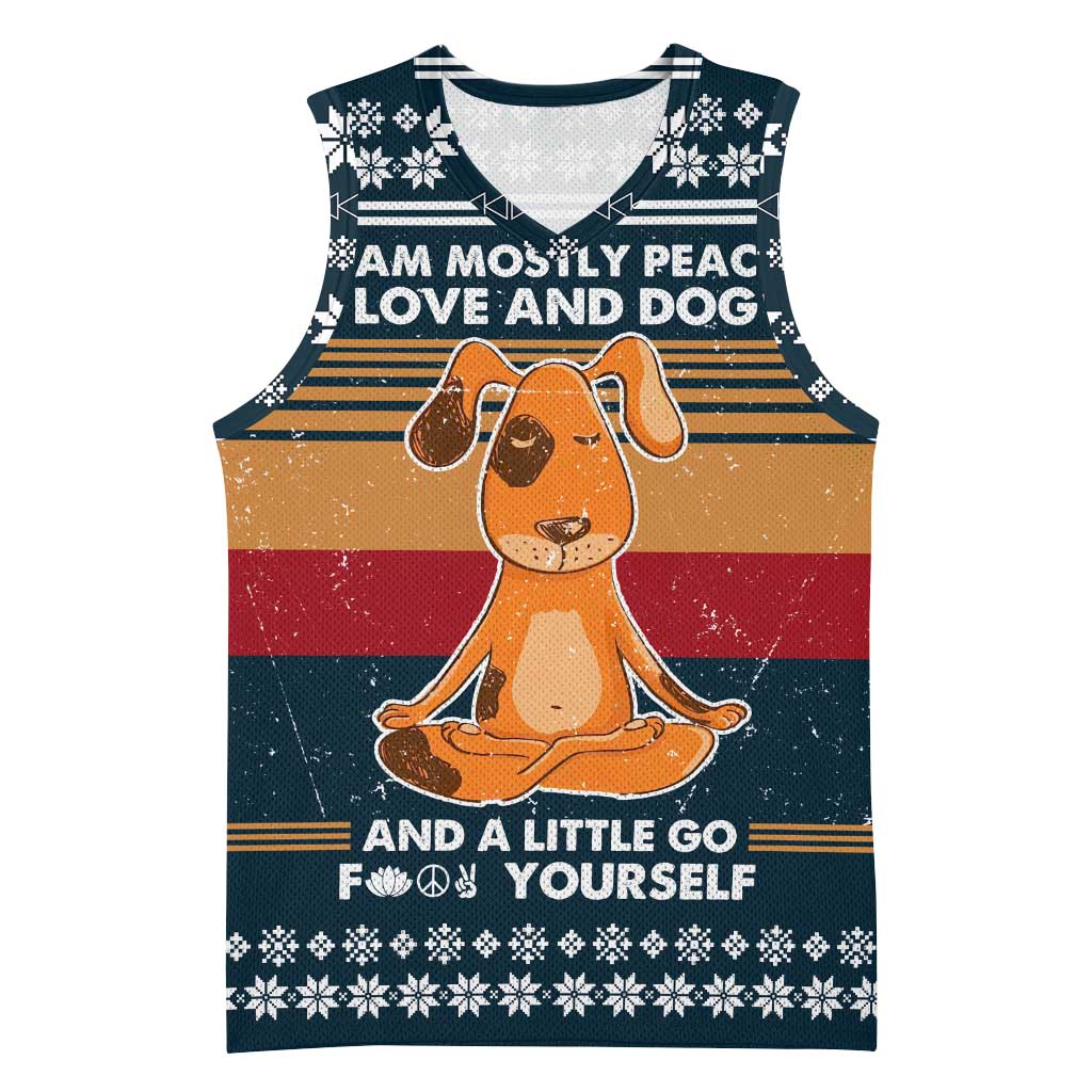Peace Love And Dog Christmas Basketball Jersey Xmas Holiday Patterns - Wonder Print Shop