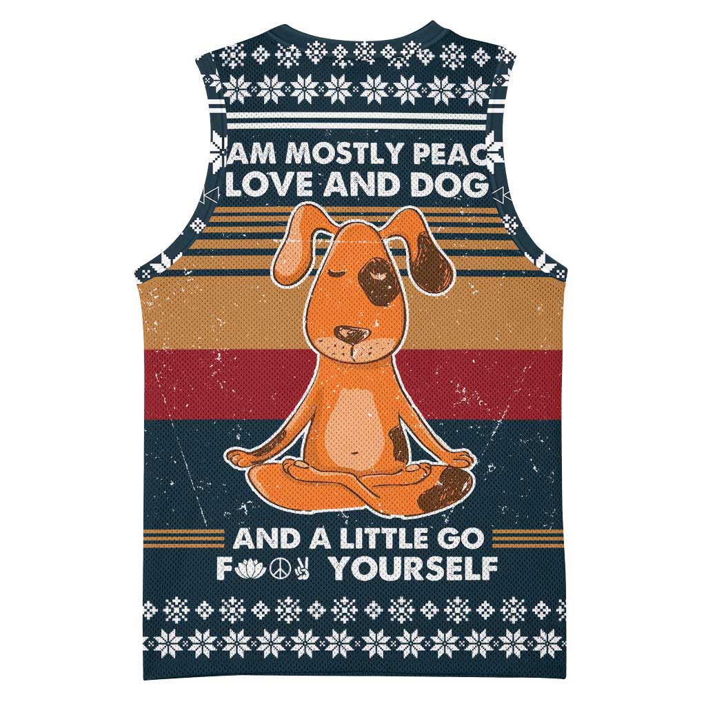 Peace Love And Dog Christmas Basketball Jersey Xmas Holiday Patterns - Wonder Print Shop