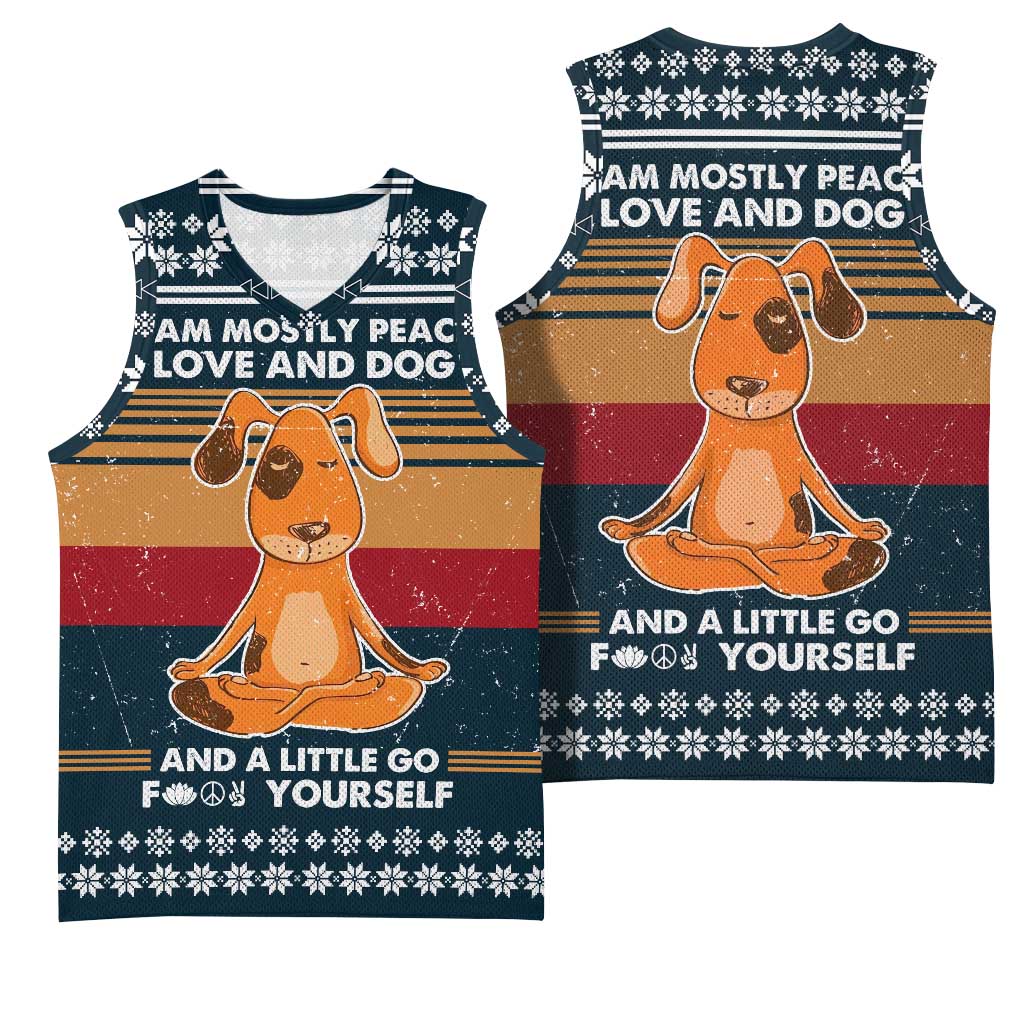 Peace Love And Dog Christmas Basketball Jersey Xmas Holiday Patterns - Wonder Print Shop