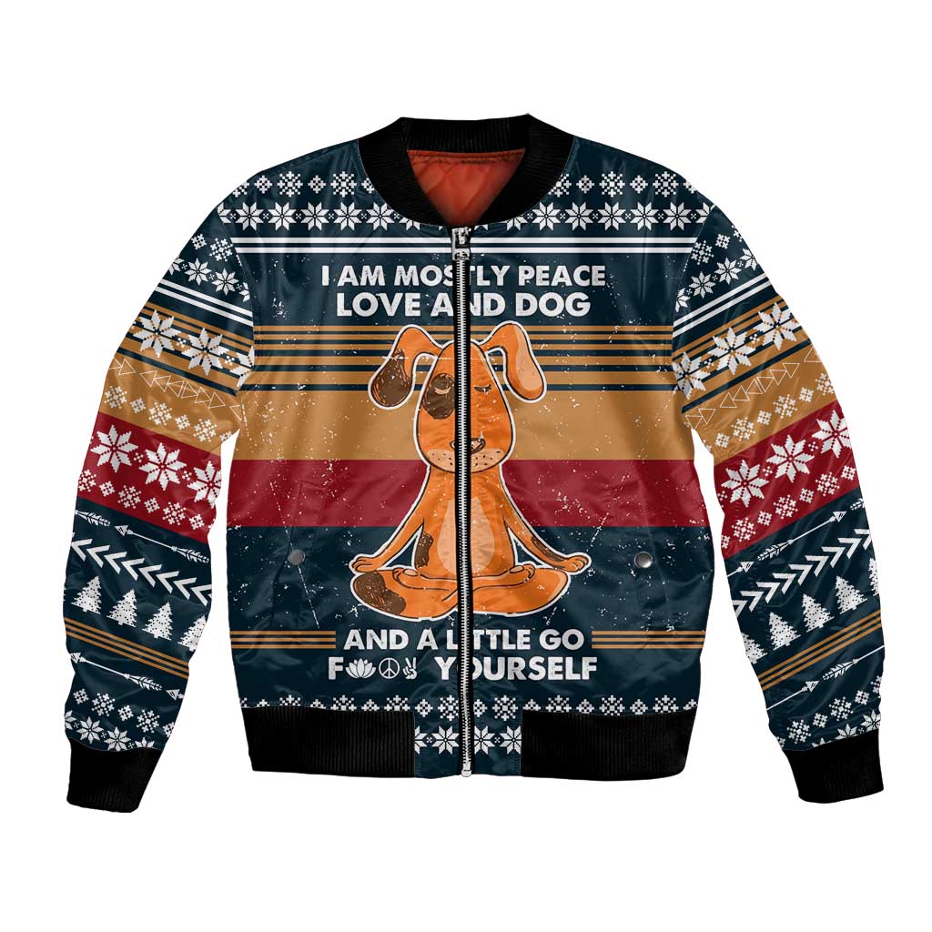 Peace Love And Dog Christmas Bomber Jacket Xmas Holiday Patterns - Wonder Print Shop