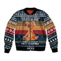 Peace Love And Dog Christmas Bomber Jacket Xmas Holiday Patterns - Wonder Print Shop