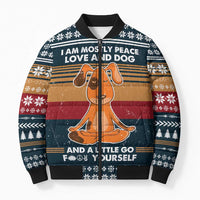 Peace Love And Dog Christmas Bomber Puffer Jacket Xmas Holiday Patterns - Wonder Print Shop