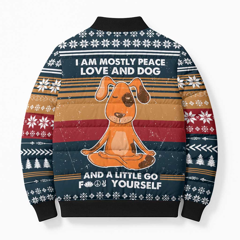 Peace Love And Dog Christmas Bomber Puffer Jacket Xmas Holiday Patterns - Wonder Print Shop