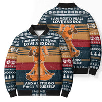 Peace Love And Dog Christmas Bomber Puffer Jacket Xmas Holiday Patterns - Wonder Print Shop