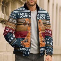Peace Love And Dog Christmas Bomber Puffer Jacket Xmas Holiday Patterns - Wonder Print Shop