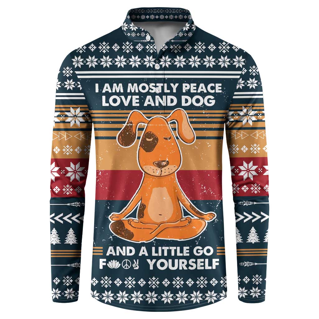 Peace Love And Dog Christmas Button Sweatshirt Xmas Holiday Patterns - Wonder Print Shop