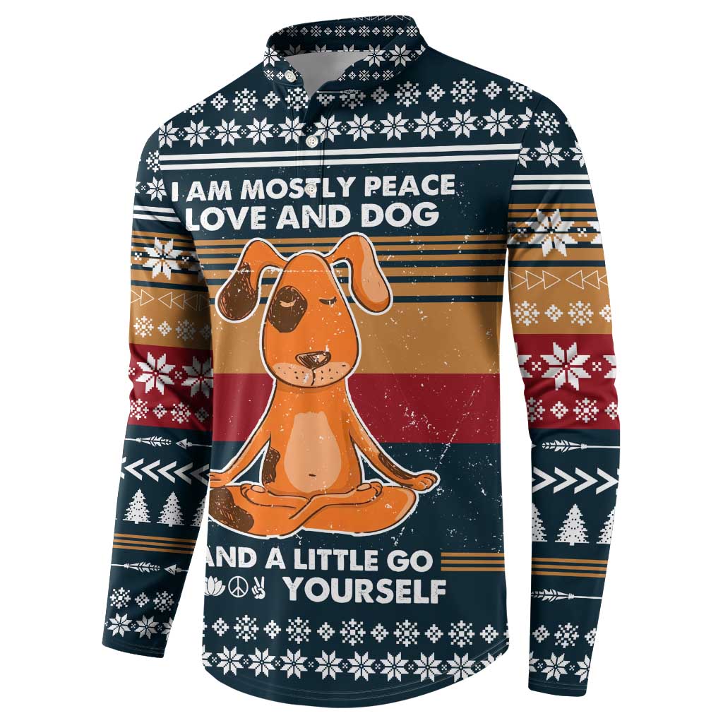 Peace Love And Dog Christmas Button Sweatshirt Xmas Holiday Patterns - Wonder Print Shop