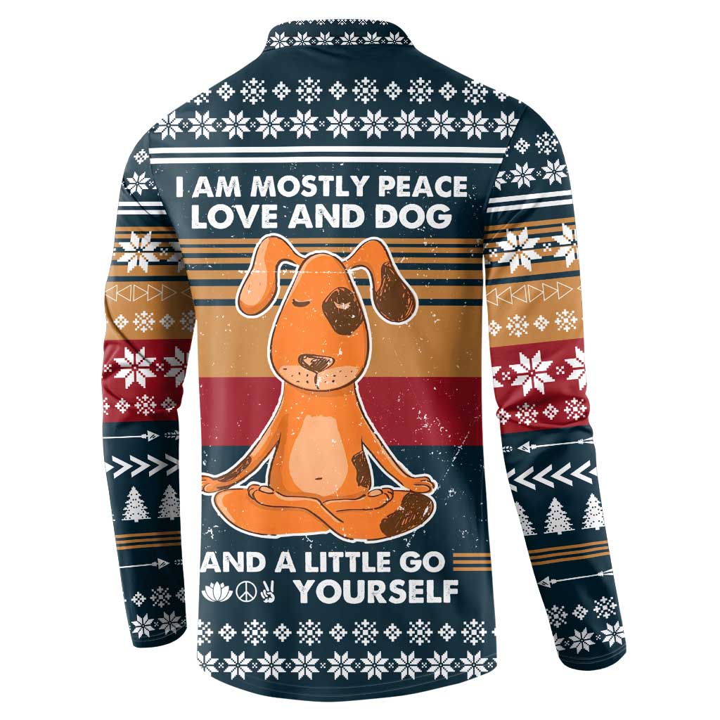 Peace Love And Dog Christmas Button Sweatshirt Xmas Holiday Patterns - Wonder Print Shop