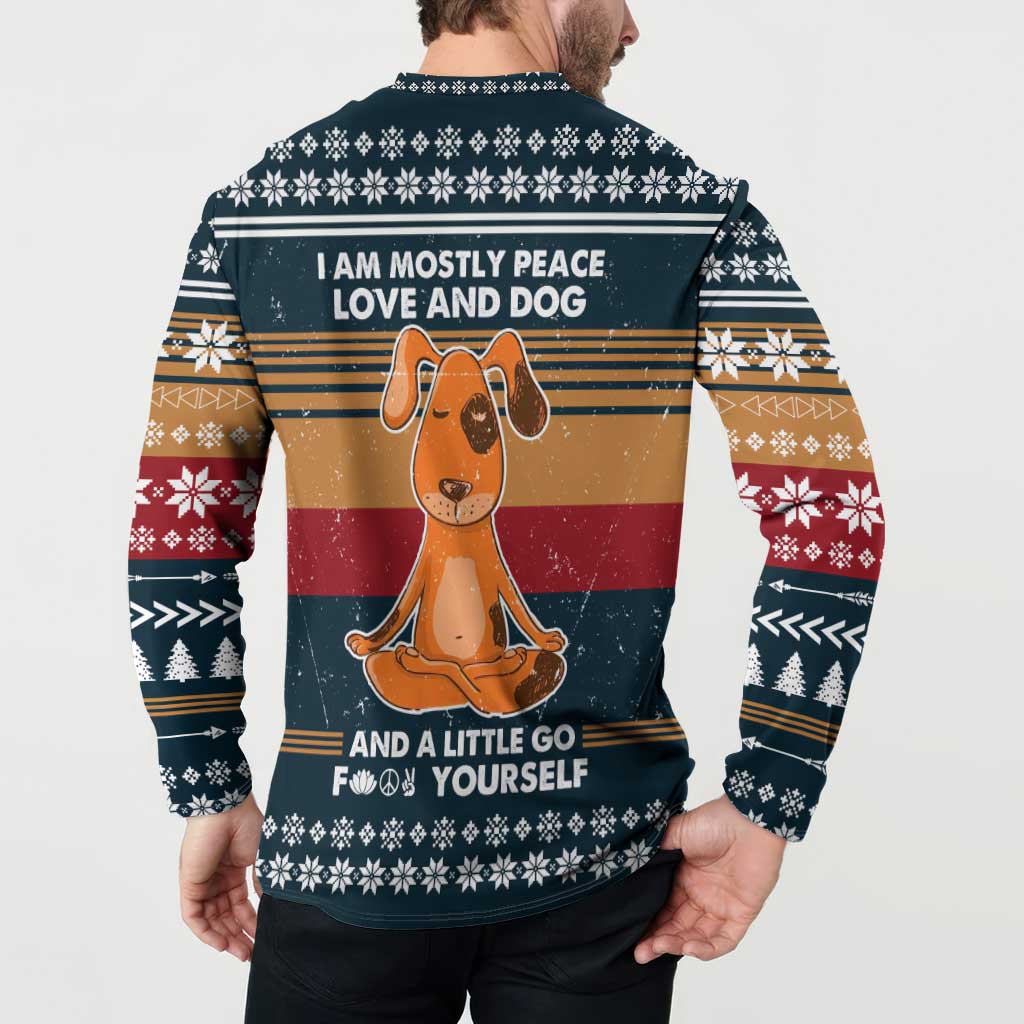 Peace Love And Dog Christmas Button Sweatshirt Xmas Holiday Patterns - Wonder Print Shop