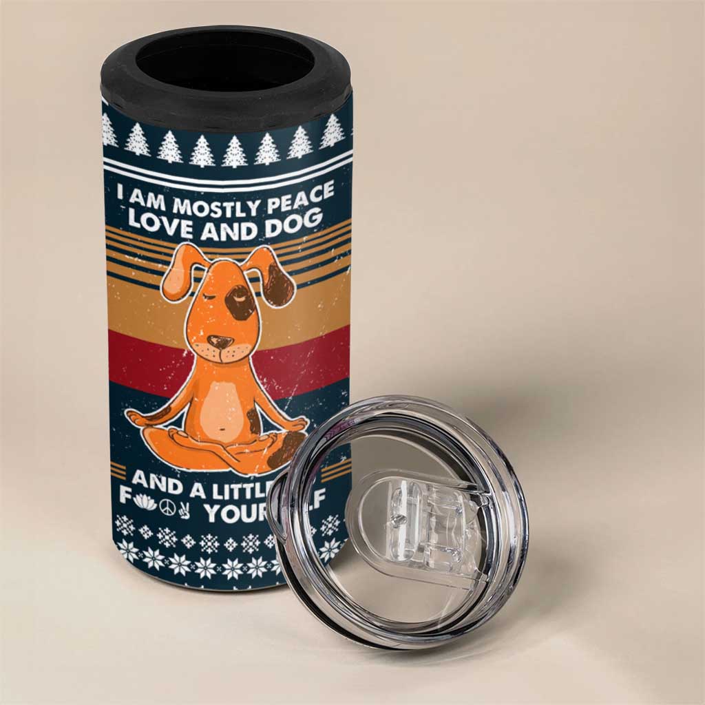 Peace Love And Dog Christmas 4 in 1 Can Cooler Tumbler Xmas Holiday Patterns - Wonder Print Shop