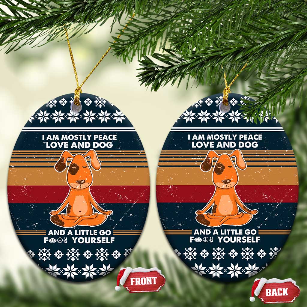 Peace Love And Dog Christmas Ceramic Ornament Xmas Holiday Patterns - Wonder Print Shop