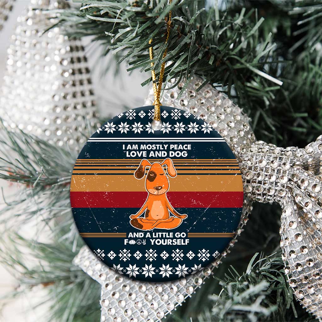 Peace Love And Dog Christmas Ceramic Ornament Xmas Holiday Patterns - Wonder Print Shop