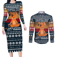 Peace Love And Dog Christmas Couples Matching Long Sleeve Bodycon Dress and Long Sleeve Button Shirt Xmas Holiday Patterns - Wonder Print Shop