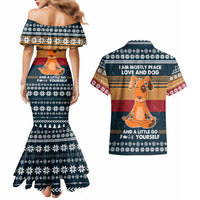Peace Love And Dog Christmas Couples Matching Mermaid Dress and Hawaiian Shirt Xmas Holiday Patterns - Wonder Print Shop