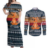 Peace Love And Dog Christmas Couples Matching Off Shoulder Maxi Dress and Long Sleeve Button Shirt Xmas Holiday Patterns - Wonder Print Shop