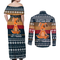 Peace Love And Dog Christmas Couples Matching Off Shoulder Maxi Dress and Long Sleeve Button Shirt Xmas Holiday Patterns - Wonder Print Shop