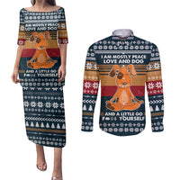 Peace Love And Dog Christmas Couples Matching Puletasi and Long Sleeve Button Shirt Xmas Holiday Patterns - Wonder Print Shop