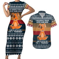 Peace Love And Dog Christmas Couples Matching Short Sleeve Bodycon Dress and Hawaiian Shirt Xmas Holiday Patterns - Wonder Print Shop