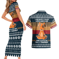 Peace Love And Dog Christmas Couples Matching Short Sleeve Bodycon Dress and Hawaiian Shirt Xmas Holiday Patterns - Wonder Print Shop