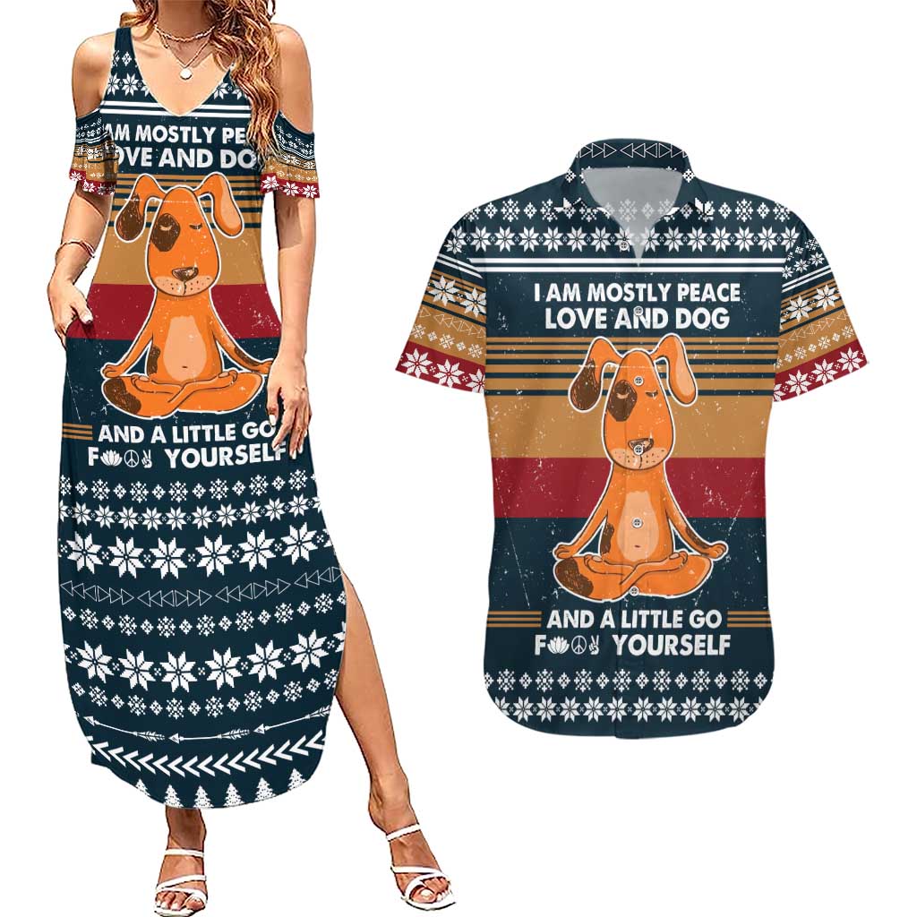 Peace Love And Dog Christmas Couples Matching Summer Maxi Dress and Hawaiian Shirt Xmas Holiday Patterns - Wonder Print Shop