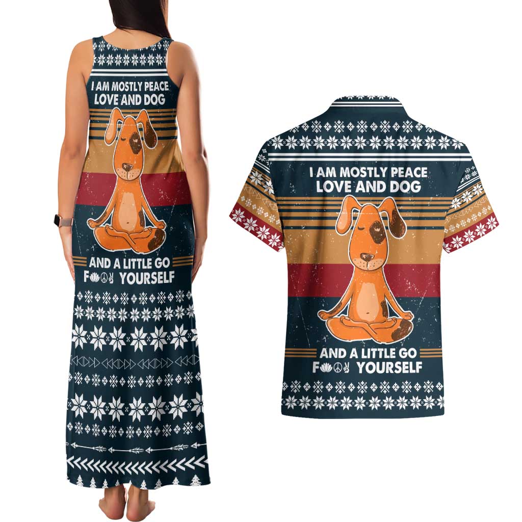 Peace Love And Dog Christmas Couples Matching Tank Maxi Dress and Hawaiian Shirt Xmas Holiday Patterns - Wonder Print Shop