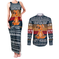 Peace Love And Dog Christmas Couples Matching Tank Maxi Dress and Long Sleeve Button Shirt Xmas Holiday Patterns - Wonder Print Shop