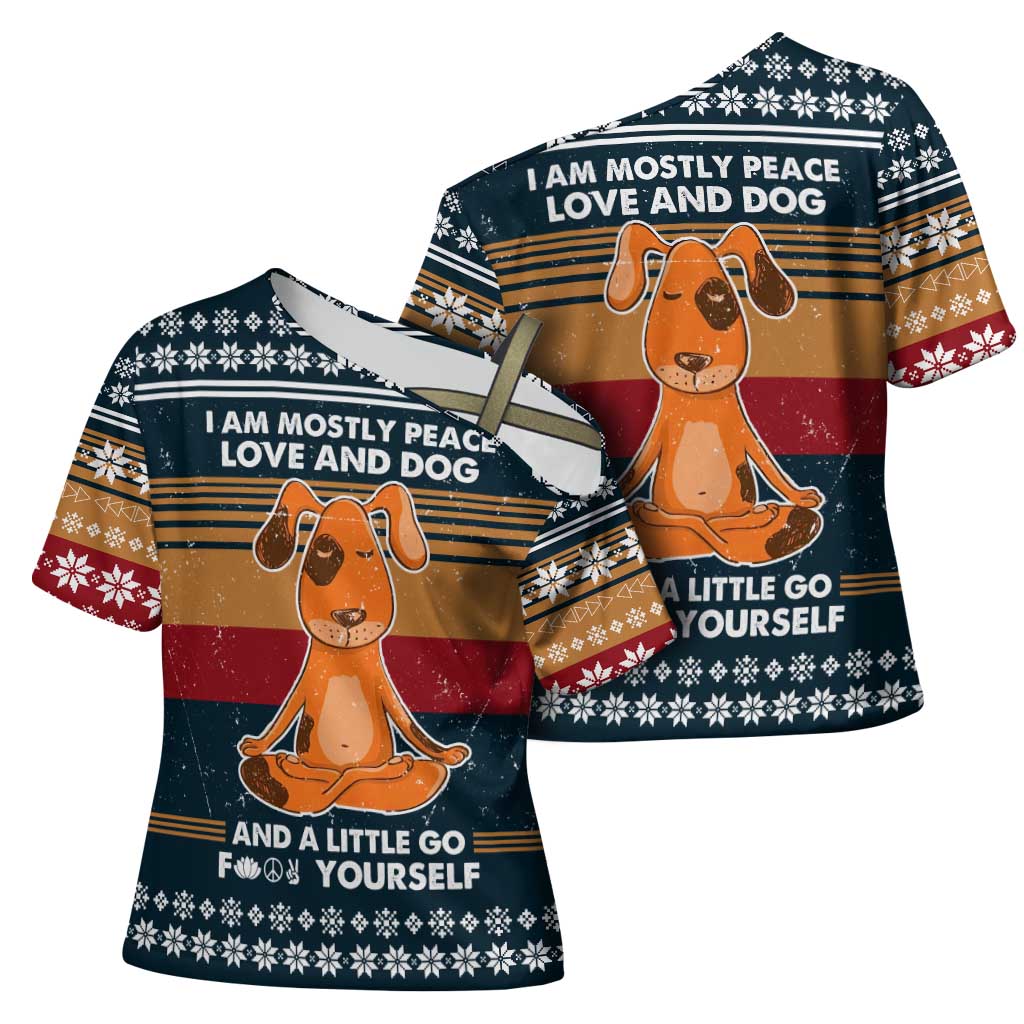 Peace Love And Dog Christmas Cross Shoulder Shirt Xmas Holiday Patterns - Wonder Print Shop