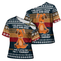 Peace Love And Dog Christmas Cross Shoulder Shirt Xmas Holiday Patterns - Wonder Print Shop