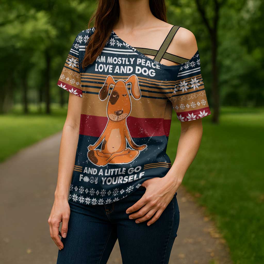 Peace Love And Dog Christmas Cross Shoulder Shirt Xmas Holiday Patterns - Wonder Print Shop