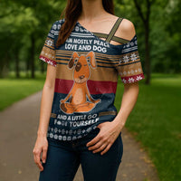Peace Love And Dog Christmas Cross Shoulder Shirt Xmas Holiday Patterns - Wonder Print Shop