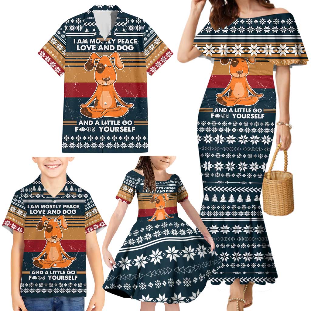 Peace Love And Dog Christmas Family Matching Mermaid Dress and Hawaiian Shirt Xmas Holiday Patterns - Wonder Print Shop