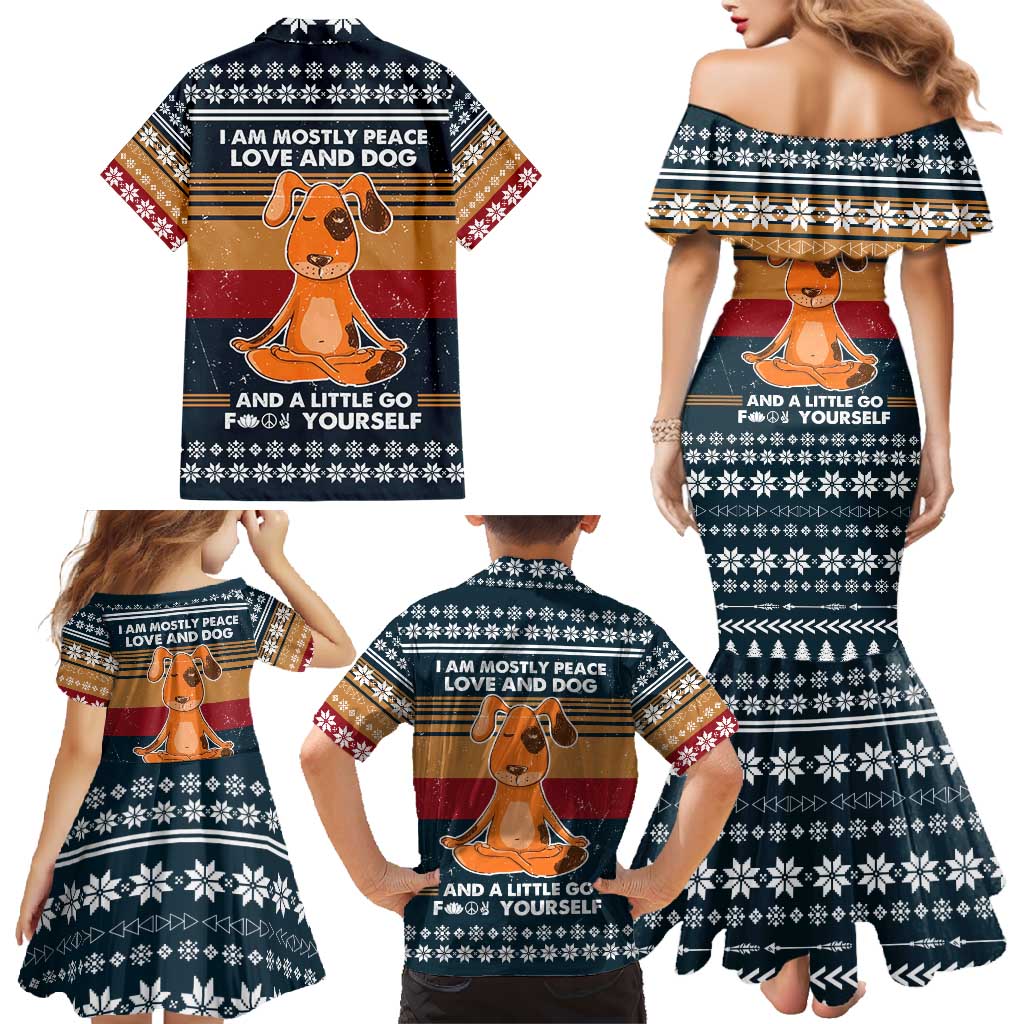 Peace Love And Dog Christmas Family Matching Mermaid Dress and Hawaiian Shirt Xmas Holiday Patterns - Wonder Print Shop