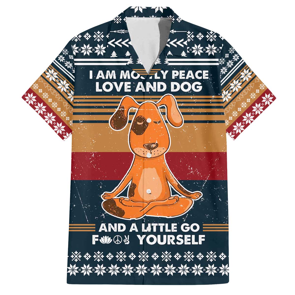 Peace Love And Dog Christmas Family Matching Off The Shoulder Long Sleeve Dress and Hawaiian Shirt Xmas Holiday Patterns - Wonder Print Shop
