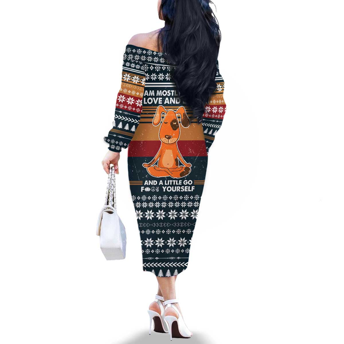 Peace Love And Dog Christmas Family Matching Off The Shoulder Long Sleeve Dress and Hawaiian Shirt Xmas Holiday Patterns - Wonder Print Shop