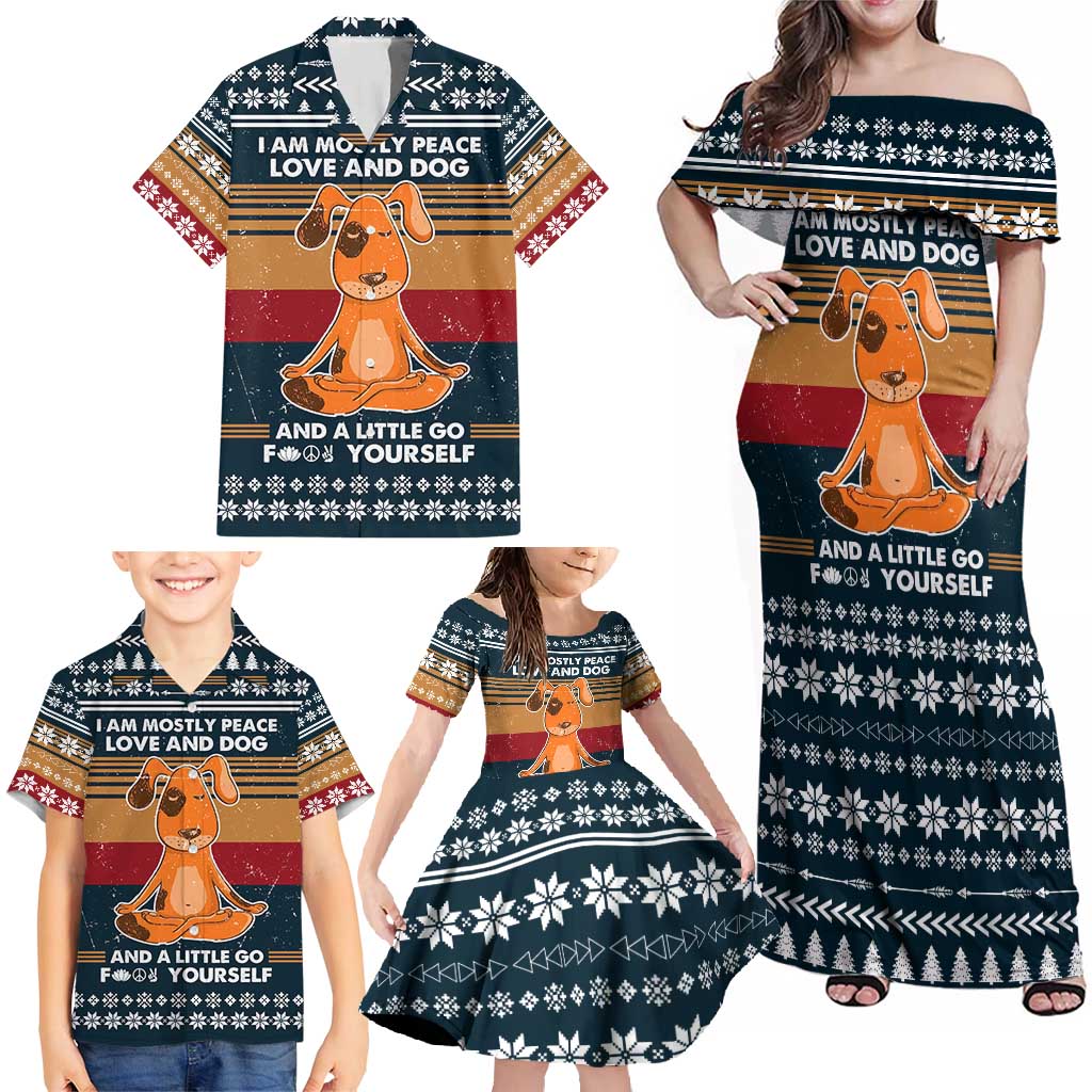 Peace Love And Dog Christmas Family Matching Off Shoulder Maxi Dress and Hawaiian Shirt Xmas Holiday Patterns - Wonder Print Shop